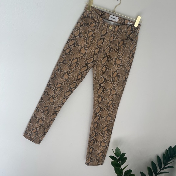 FRAME Denim Women's Le High Skinny Crop High Rise Coated Python Jeans Sz 26